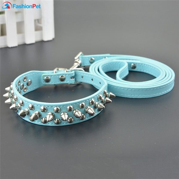 Hot Sale PU Leather Pet Dog Collars Round Spikes Studded Dog Puppy Collar and Leash Set for Pitbull Boxer Mastiff