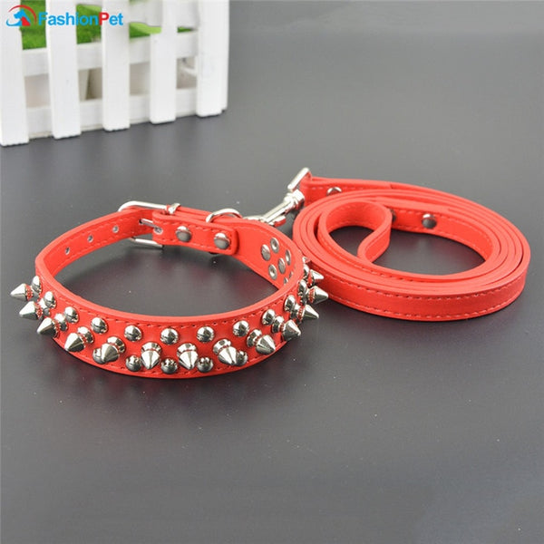 Hot Sale PU Leather Pet Dog Collars Round Spikes Studded Dog Puppy Collar and Leash Set for Pitbull Boxer Mastiff