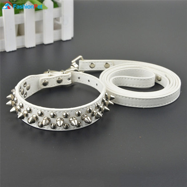 Hot Sale PU Leather Pet Dog Collars Round Spikes Studded Dog Puppy Collar and Leash Set for Pitbull Boxer Mastiff