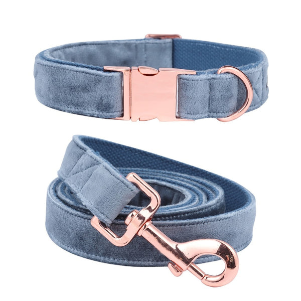 Unique Style Paws Christmas Dog Collar and Leash Set Designer Blue Velvet Adjustable Dog Collars for Big Dog